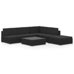 VidaXL 6-delige Loungeset Met Kussens Poly Rattan Zwart