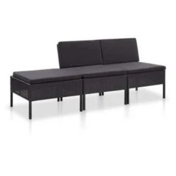 VidaXL 3-delige Loungeset Met Kussens Poly Rattan Zwart