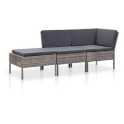 VidaXL 3-delige Loungeset Met Kussens Poly Rattan Grijs