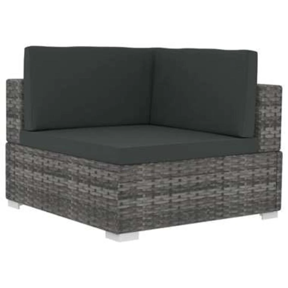 VidaXL 3-delige Loungeset Met Kussens Poly Rattan Grijs - Afbeelding 4