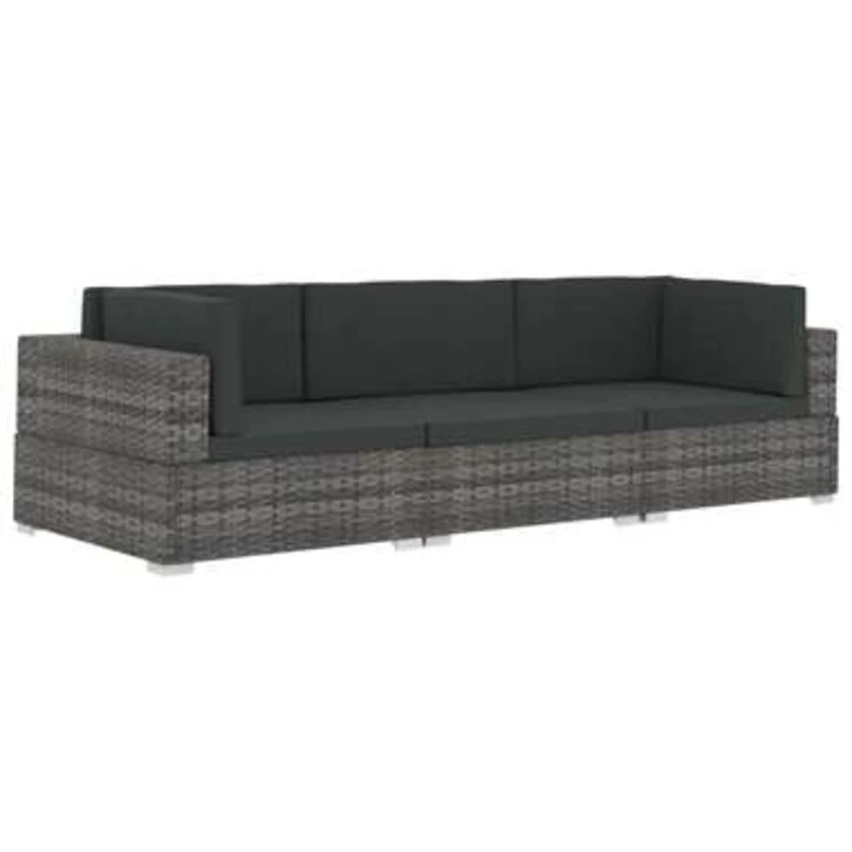 VidaXL 3-delige Loungeset Met Kussens Poly Rattan Grijs