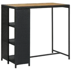 VidaXL Bartafel Met Opbergrek 120x60x110 Cm Poly Rattan Zwart
