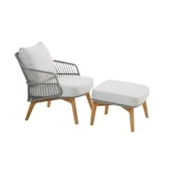 4 Seasons Sempre Loungestoel + Voetenbank - Teak/Silver Grey