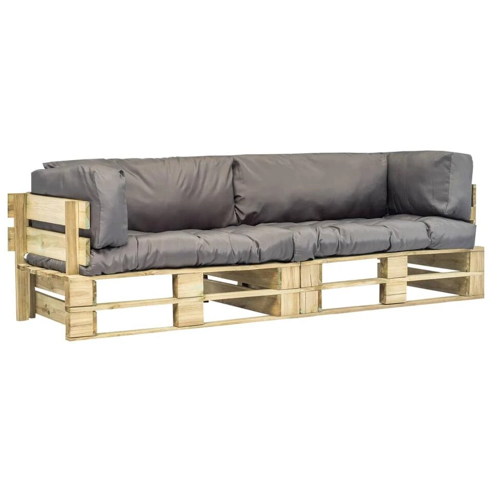VidaXL 2-delige Loungeset Pallet Met Grijze Kussens Grenenhout