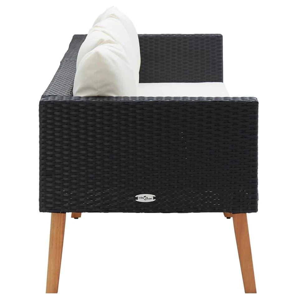 VidaXL Tuinbank 3-zits Met Kussens Poly Rattan Zwart - Afbeelding 2