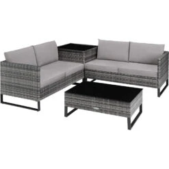 Tectake -Loungeset Ostuni - Wicker - Grijs
