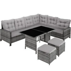 Tectake - Wicker Zitgroep Barletta - Grijs/lichtgrijs
