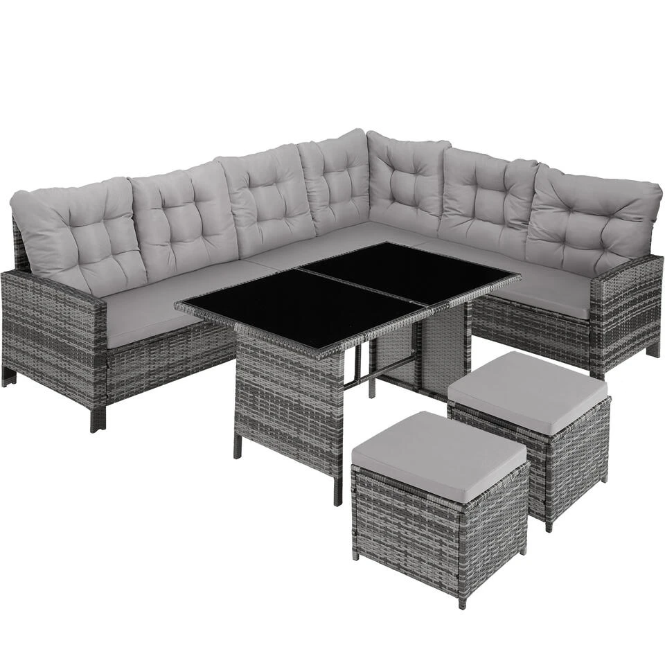 Tectake - Wicker Zitgroep Barletta - Grijs/lichtgrijs