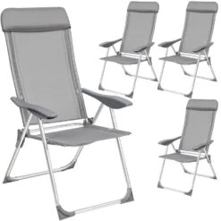 Tectake - Kampeerstoelen - Campingstoel - Tuinstoel - Set Van 4 - Grijs