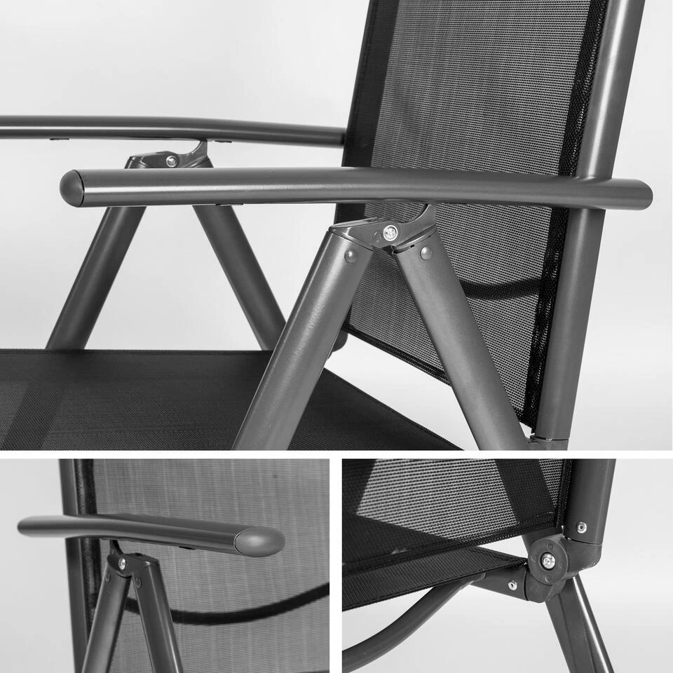 Tectake - Aluminium Tuinstoel / Tuin Stoel Antraciet - Zwart - Afbeelding 4