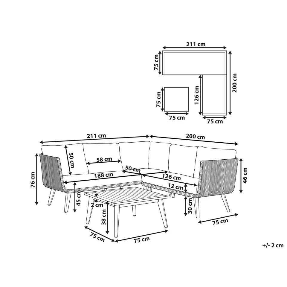 Beliani Zitgroep ALCAMO - Beige Acaciahout - Afbeelding 3