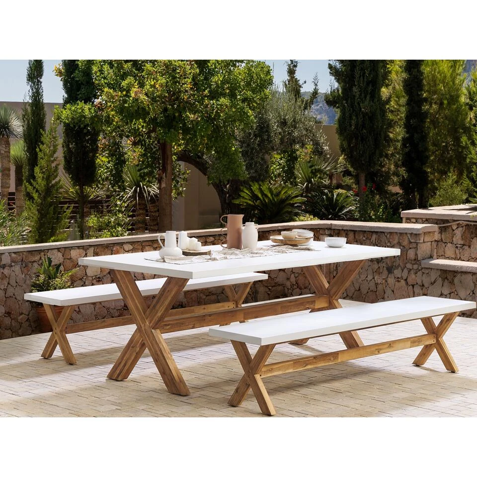 Beliani Tuinbank OLBIA - Wit Vezelcement - Afbeelding 2