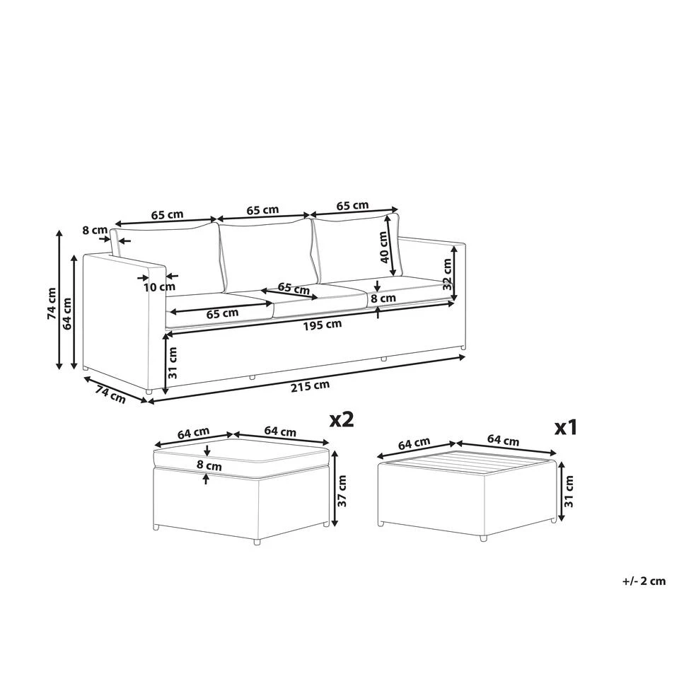 Beliani Loungeset SABBIA - Grijs - 4-delig - Afbeelding 2