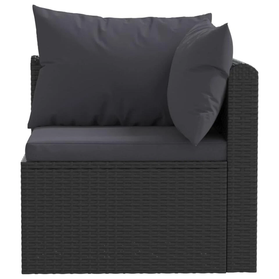 VidaXL 2-delige Loungeset Met Kussens Poly Rattan Zwart - Afbeelding 3