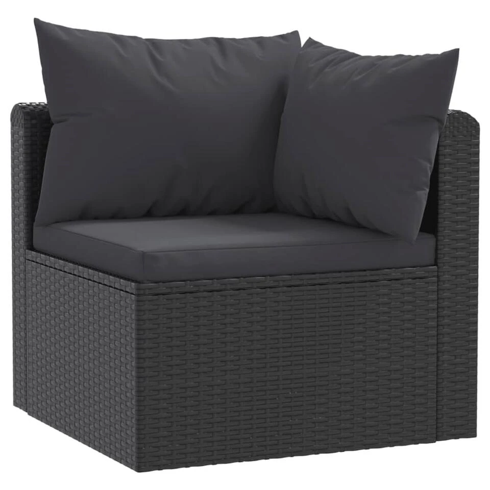 VidaXL 2-delige Loungeset Met Kussens Poly Rattan Zwart - Afbeelding 2
