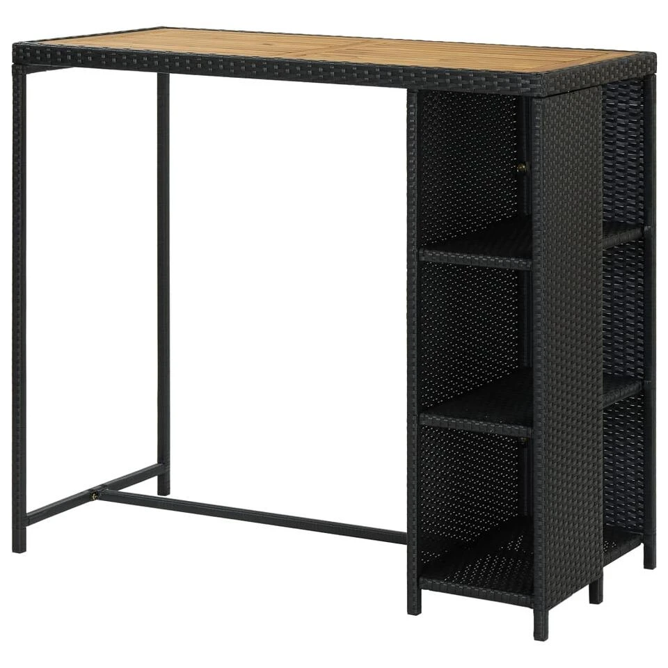 VidaXL Bartafel Met Opbergrek 120x60x110 Cm Poly Rattan Zwart - Afbeelding 3