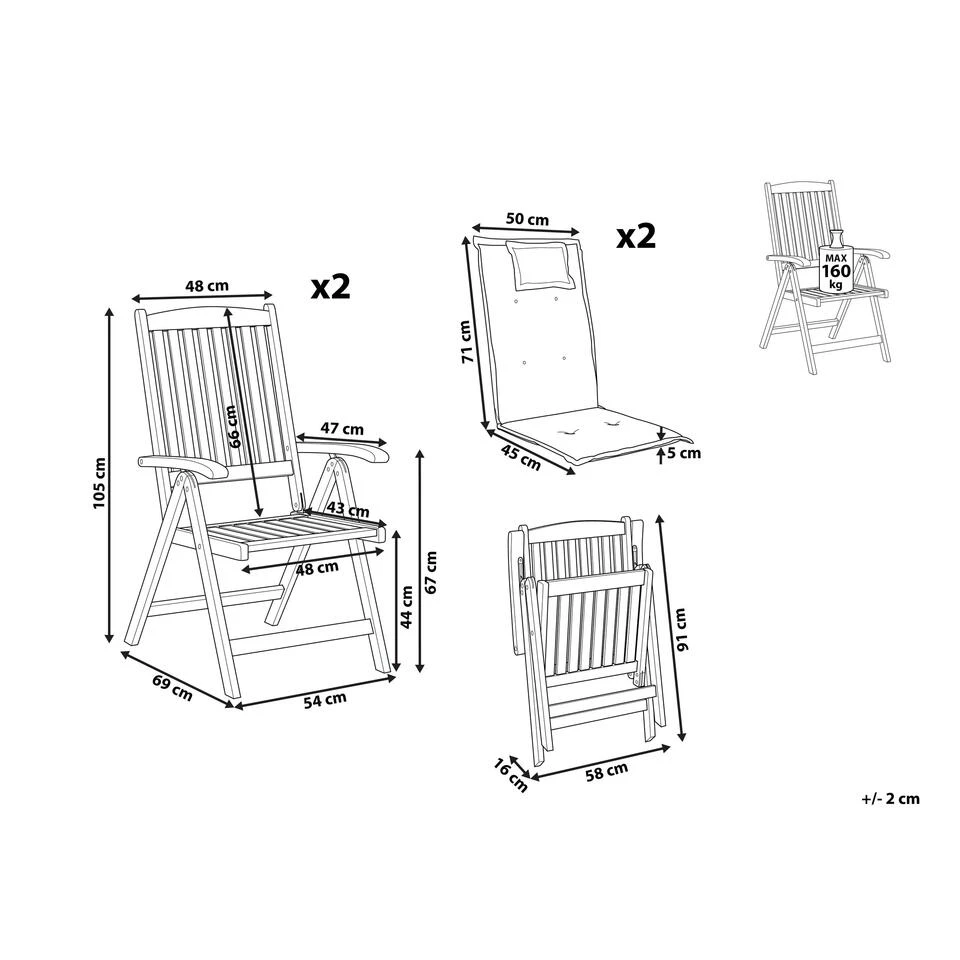 Beliani Tuinstoel JAVA - Lichte Houtkleur Acaciahout - Afbeelding 2