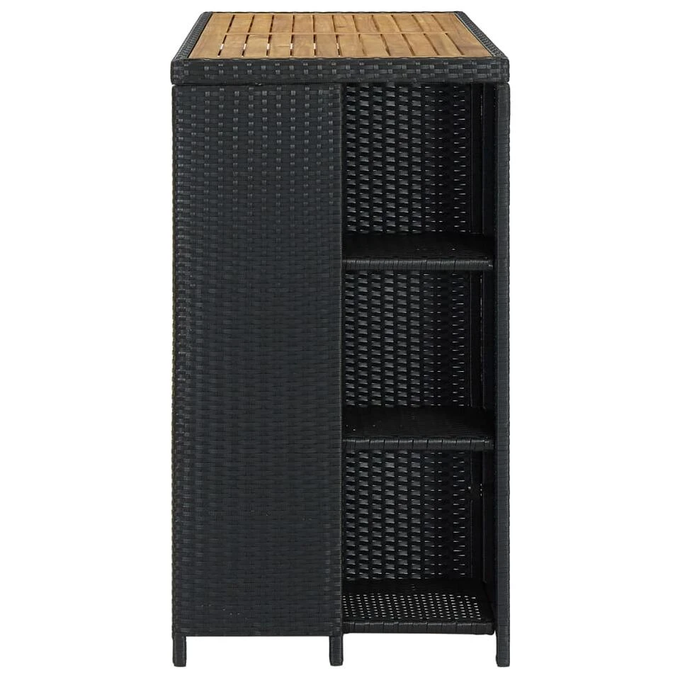 VidaXL Bartafel Met Opbergrek 120x60x110 Cm Poly Rattan Zwart - Afbeelding 2